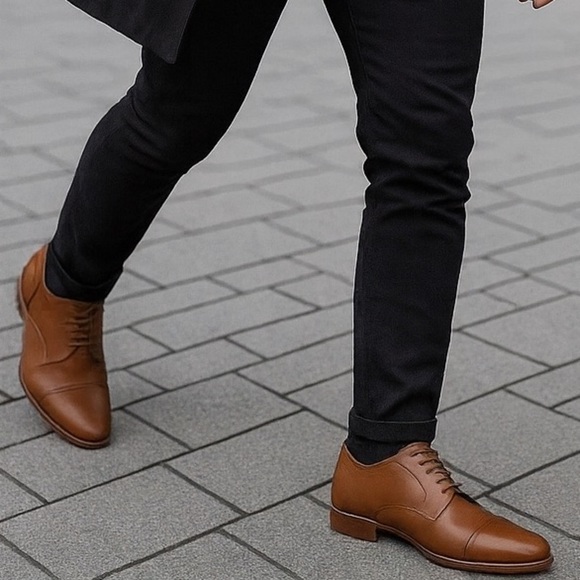 Perry Ellis Men’s Brown Leather Oxford Dress Shoes – Size 11 NWT - Picture 1 of 12